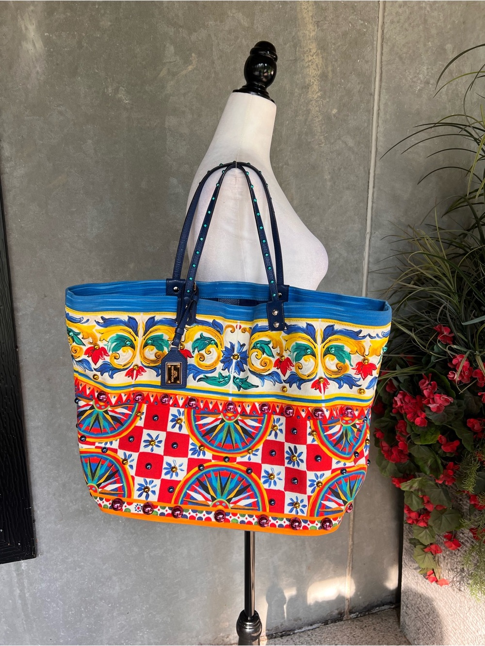 DOLCE & GABBANA Beatrice Carrerto Maiolica Crystal Embellished Large Tote
